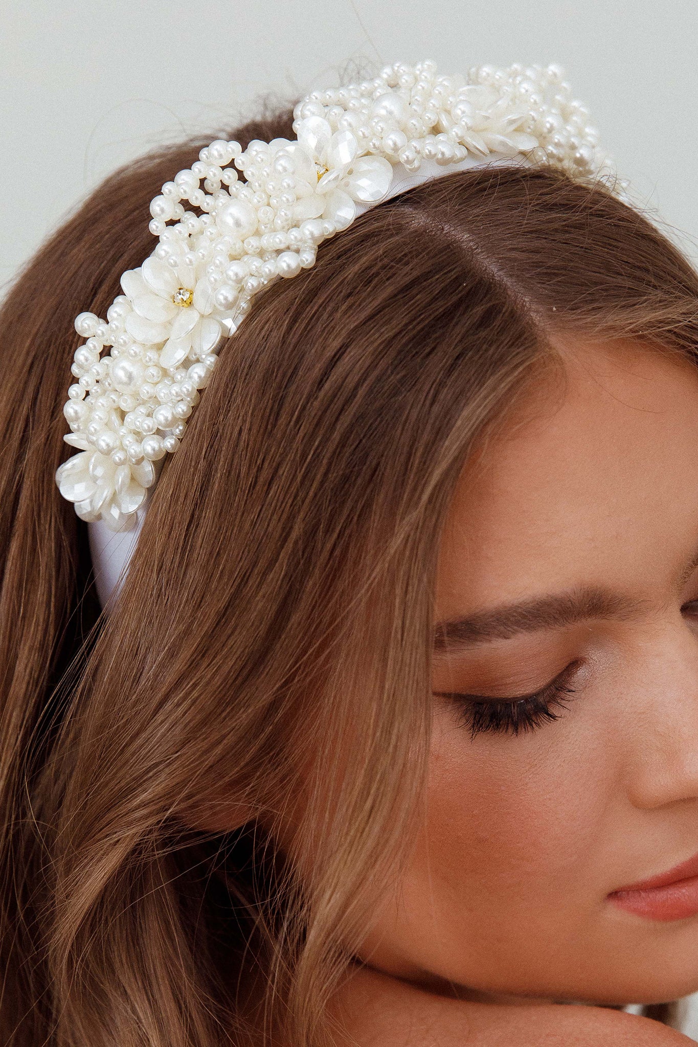 Floral Pearl Wide Headband White by Selfie Leslie
