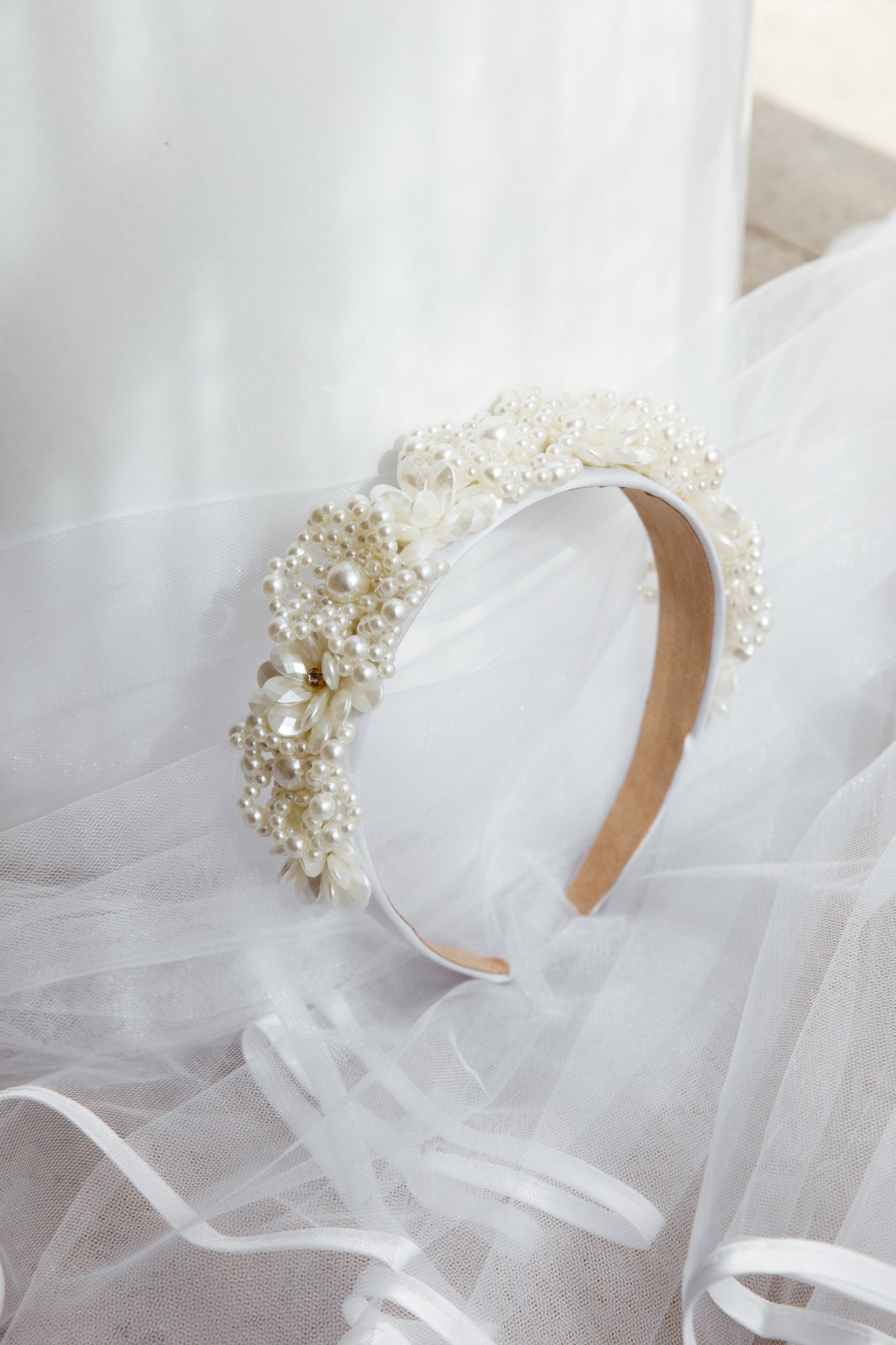 Floral Pearl Wide Headband White by Selfie Leslie