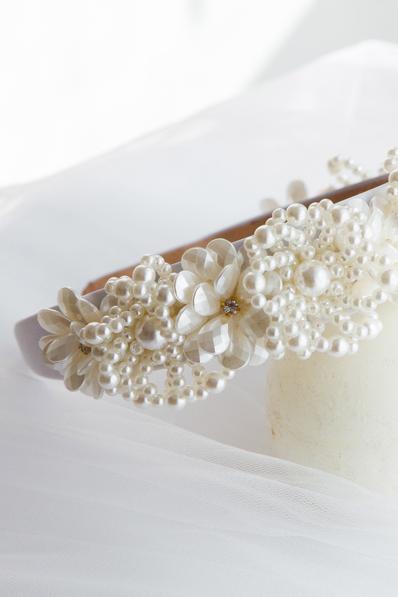 Floral Pearl Wide Headband White by Selfie Leslie