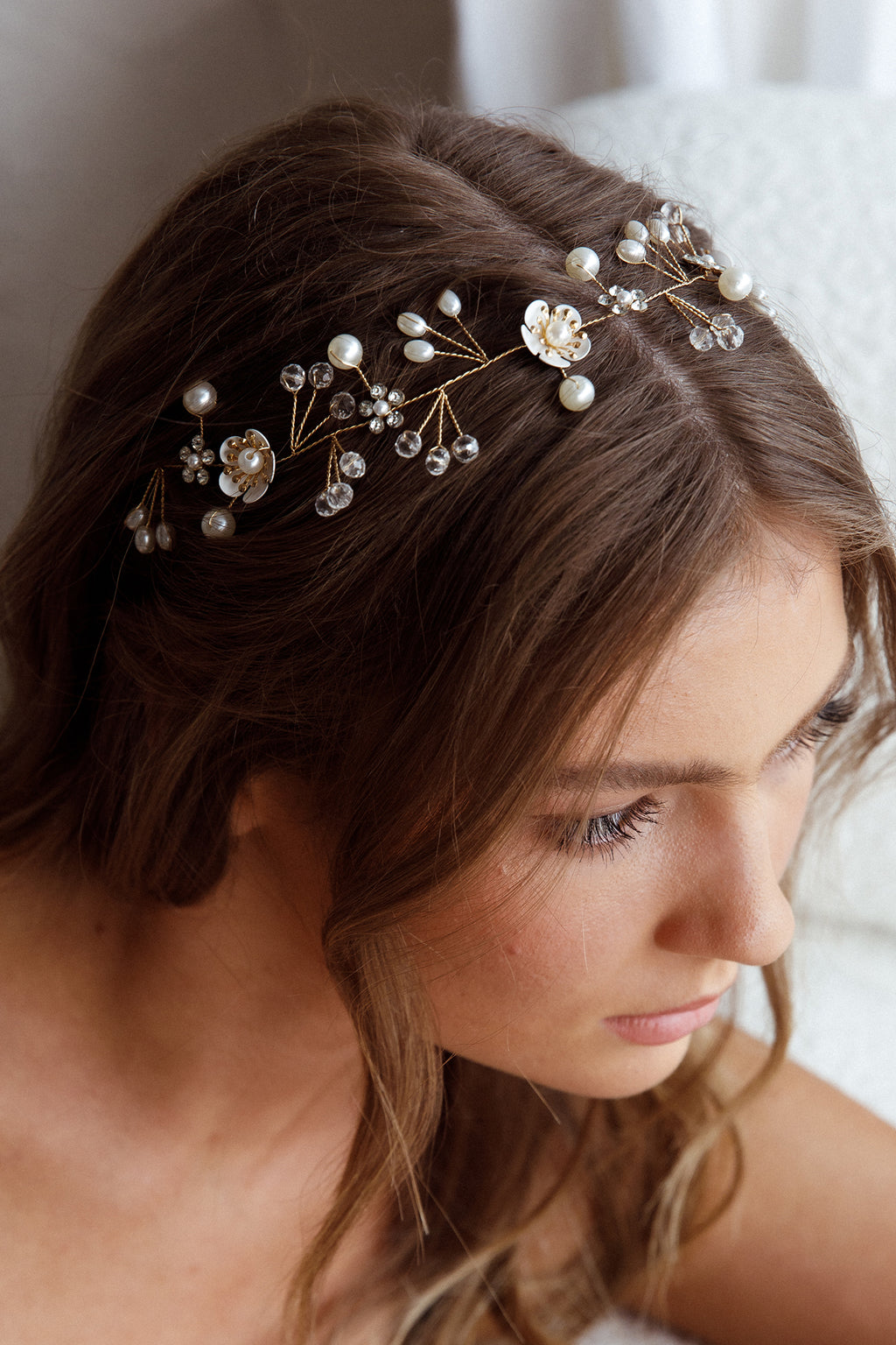 Flower & Pearl Wire Headband Gold by Selfie Leslie