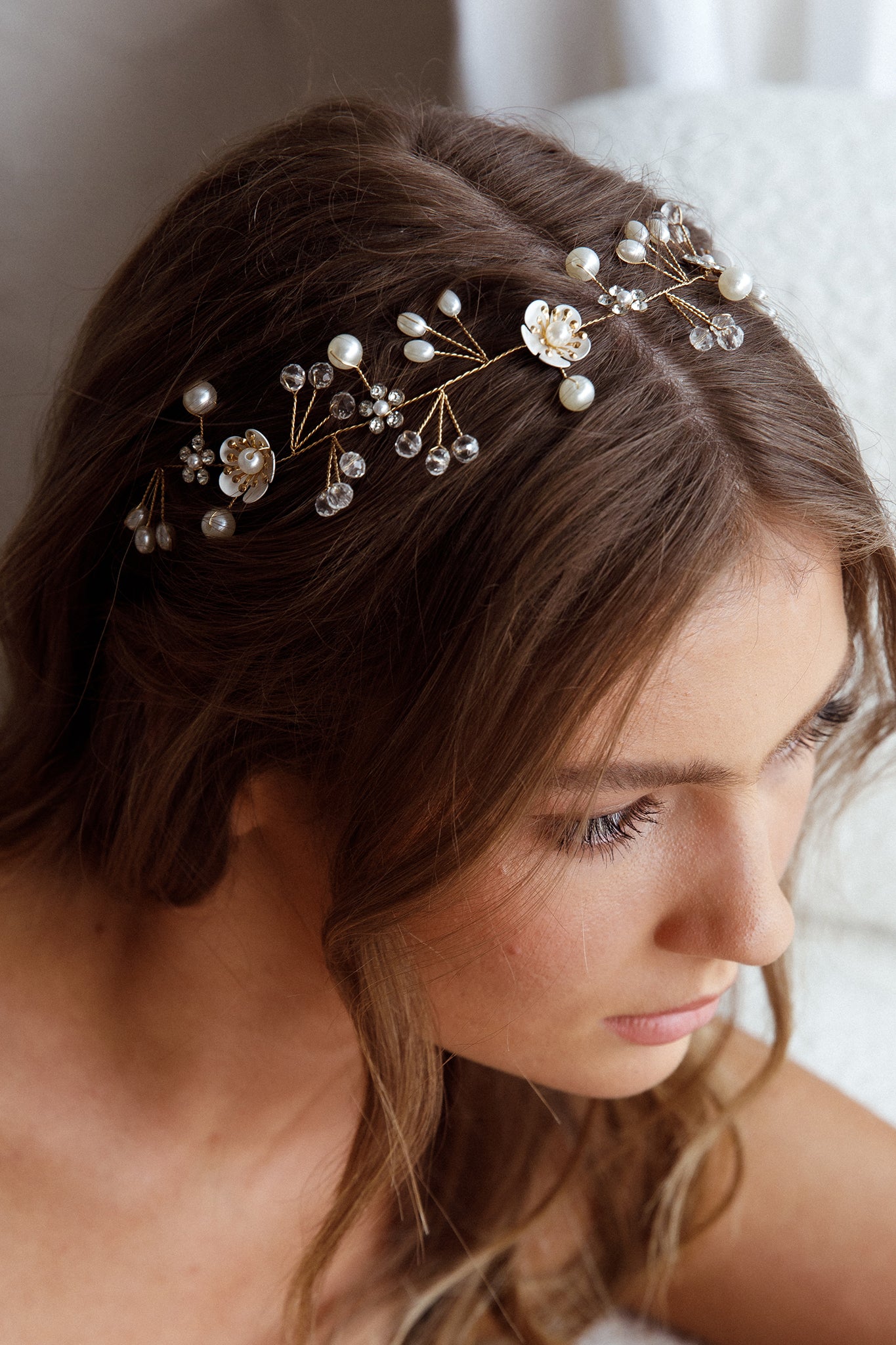 Flower & Pearl Wire Headband Gold by Selfie Leslie