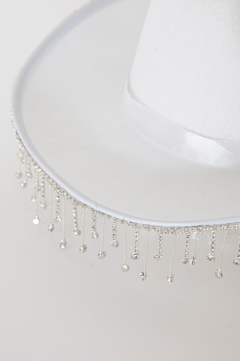 Dolly Diamante Fringe Cowboy Hat White by Selfie Leslie