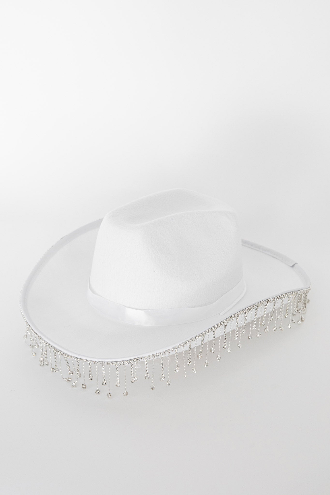Dolly Diamante Fringe Cowboy Hat White by Selfie Leslie