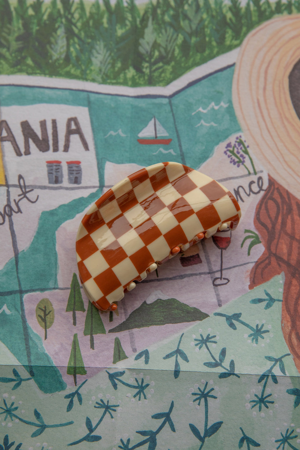 Kitsch Checkered Hair Clip Brown by Selfie Leslie
