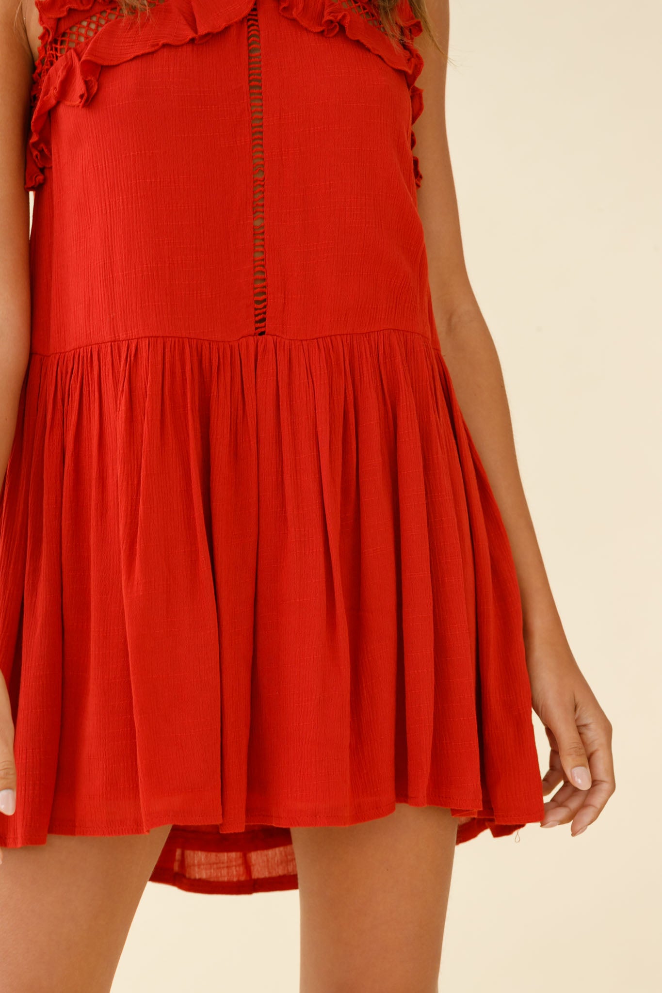 Mischa Sleeveless Frill Trim Shift Dress Rust by Selfie Leslie