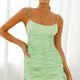 Arlo Ruched Front String-Tie Shoulder Mini Dress Green