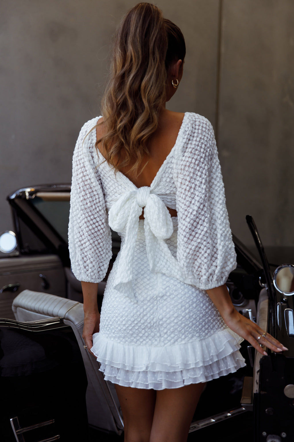 Abby Frill Hem Lace Dress White by Selfie Leslie