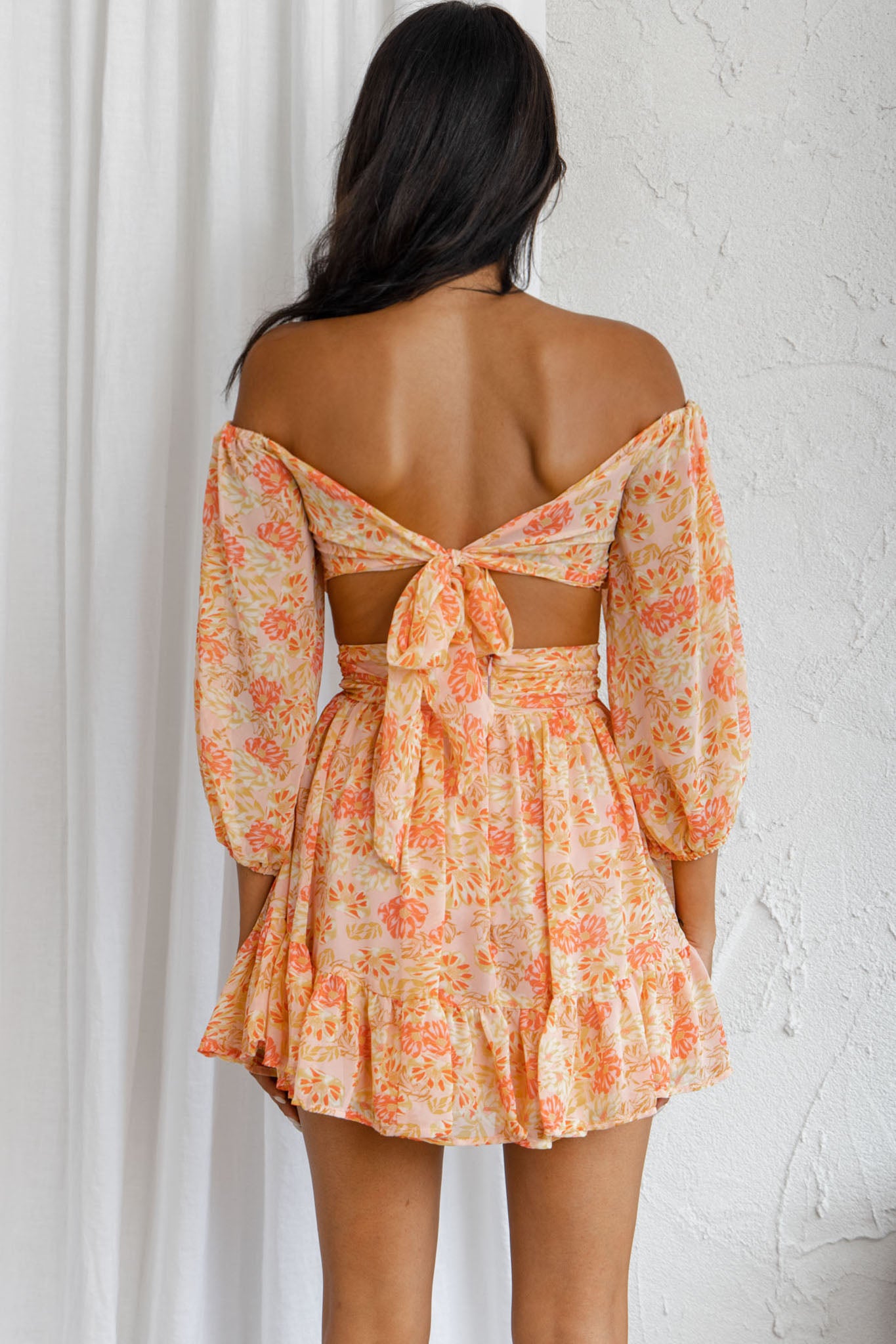 Abby Off-Shoulder Tie-Up Back Crop Top Floral Print Pink by Selfie Leslie