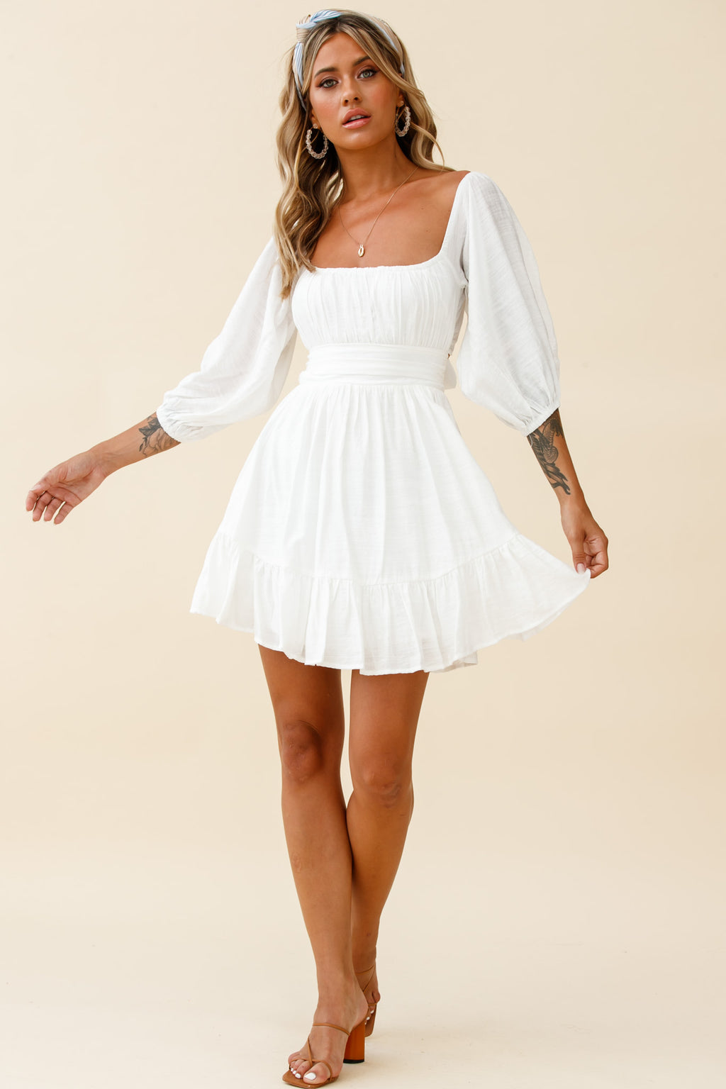 Abby Off-Shoulder Tie-Up Back Dress White by Selfie Leslie