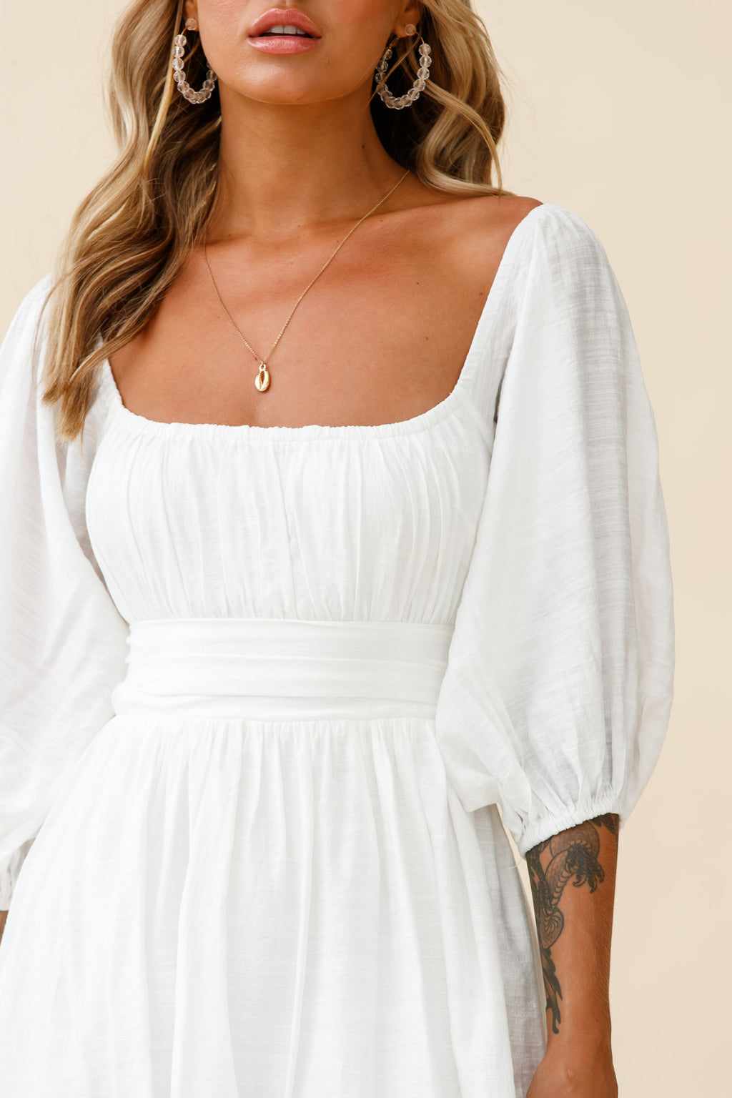 Abby Off-Shoulder Tie-Up Back Dress White by Selfie Leslie