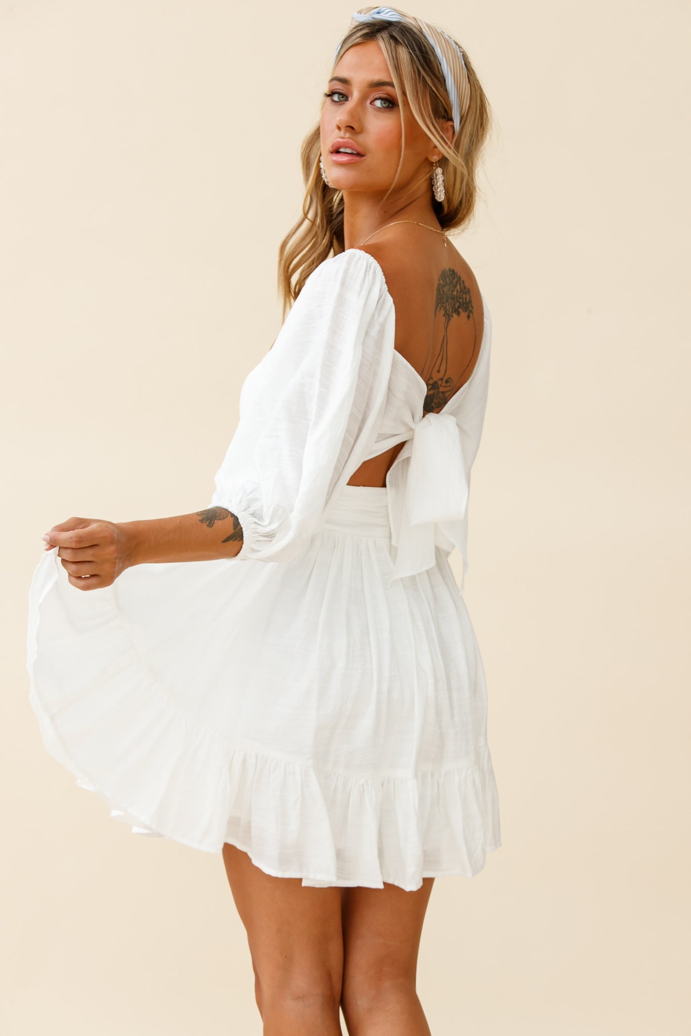 Abby Off-Shoulder Tie-Up Back Dress White by Selfie Leslie