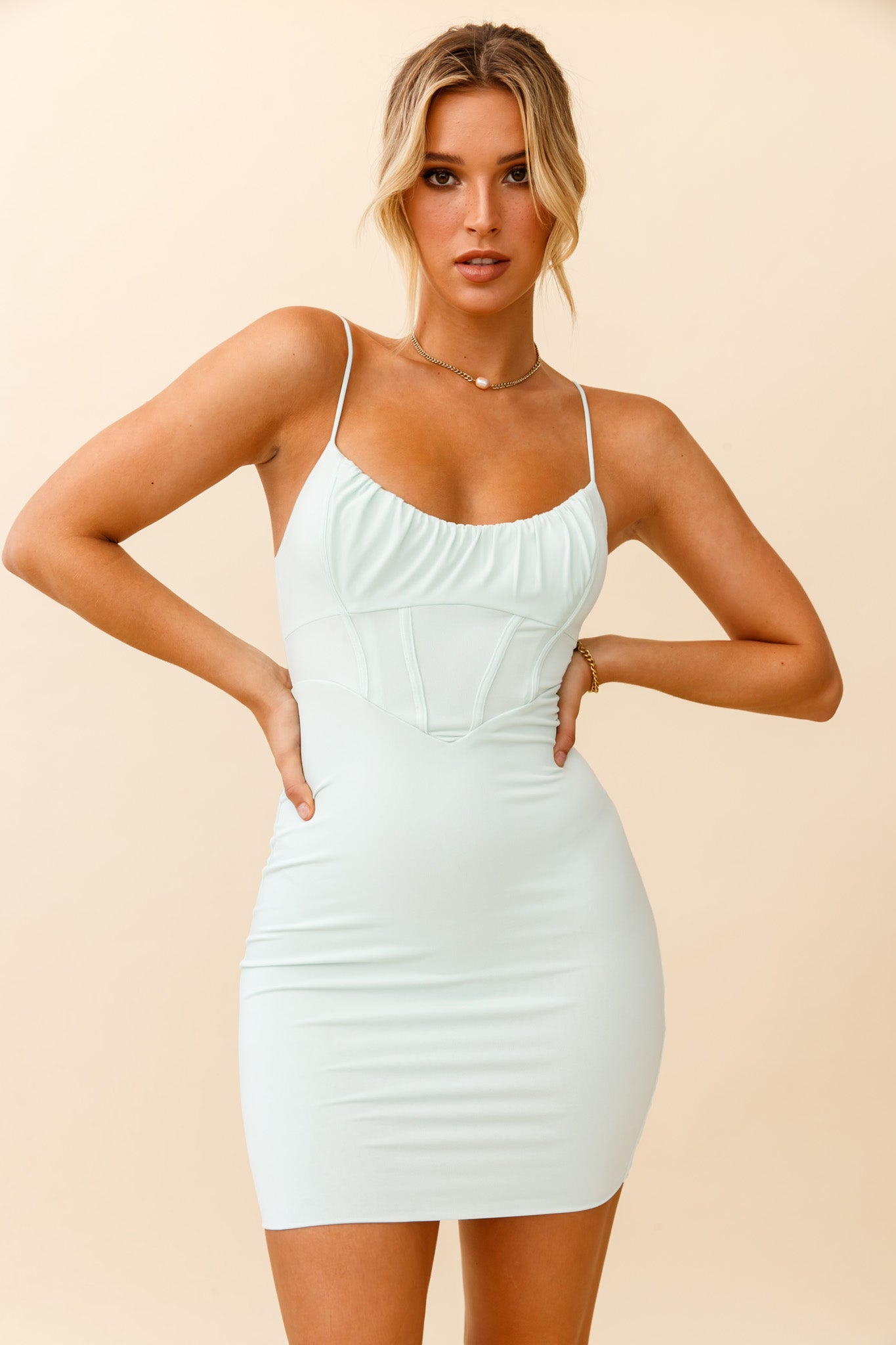 Carrington Structured Bodice Bodycon Mini Dress Mint by Selfie Leslie