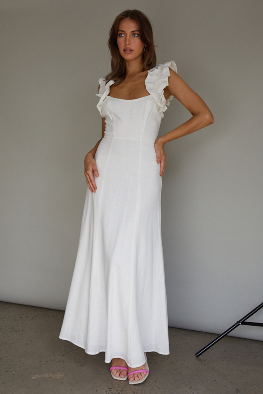 Bronte Ruffle Strap Midi Dress Cream by Selfie Leslie