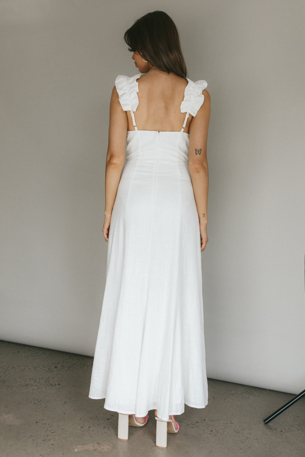 Bronte Ruffle Strap Midi Dress Cream by Selfie Leslie