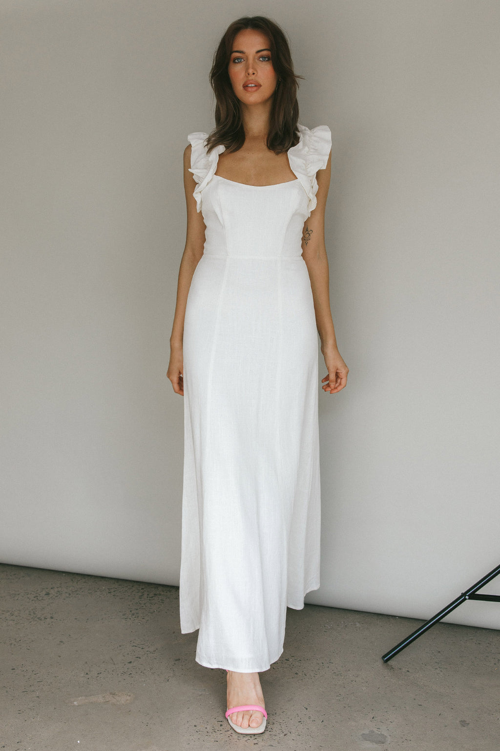 Bronte Ruffle Strap Midi Dress Cream by Selfie Leslie
