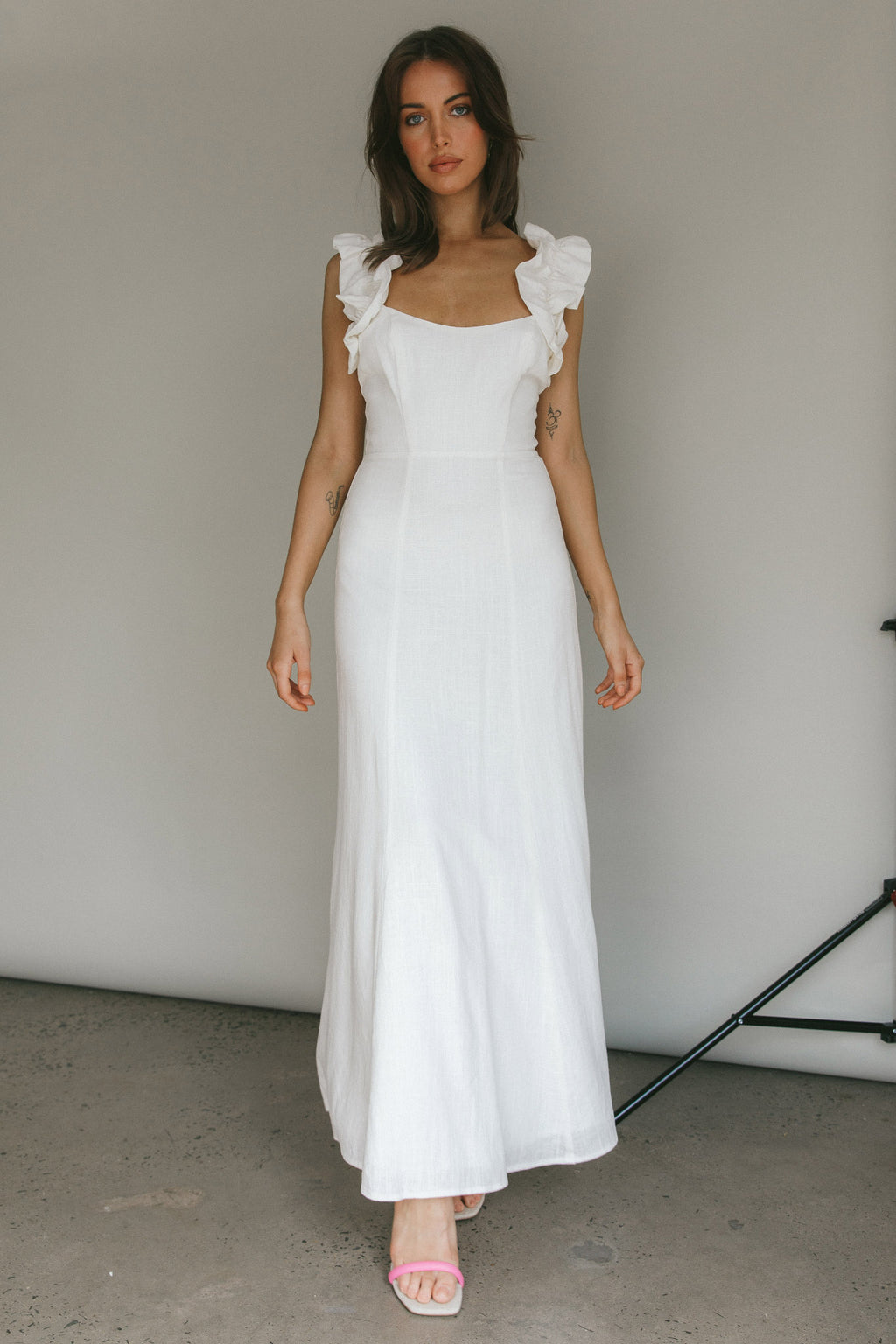 Bronte Ruffle Strap Midi Dress Cream by Selfie Leslie