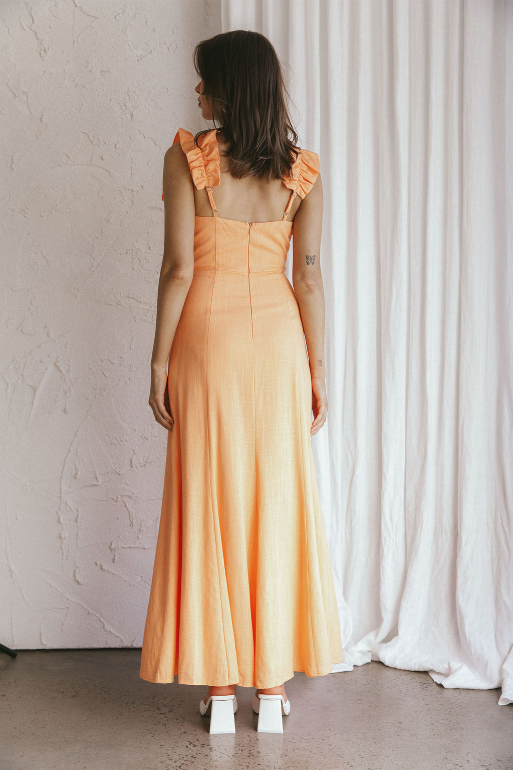 Bronte Ruffle Strap Midi Dress Papaya by Selfie Leslie