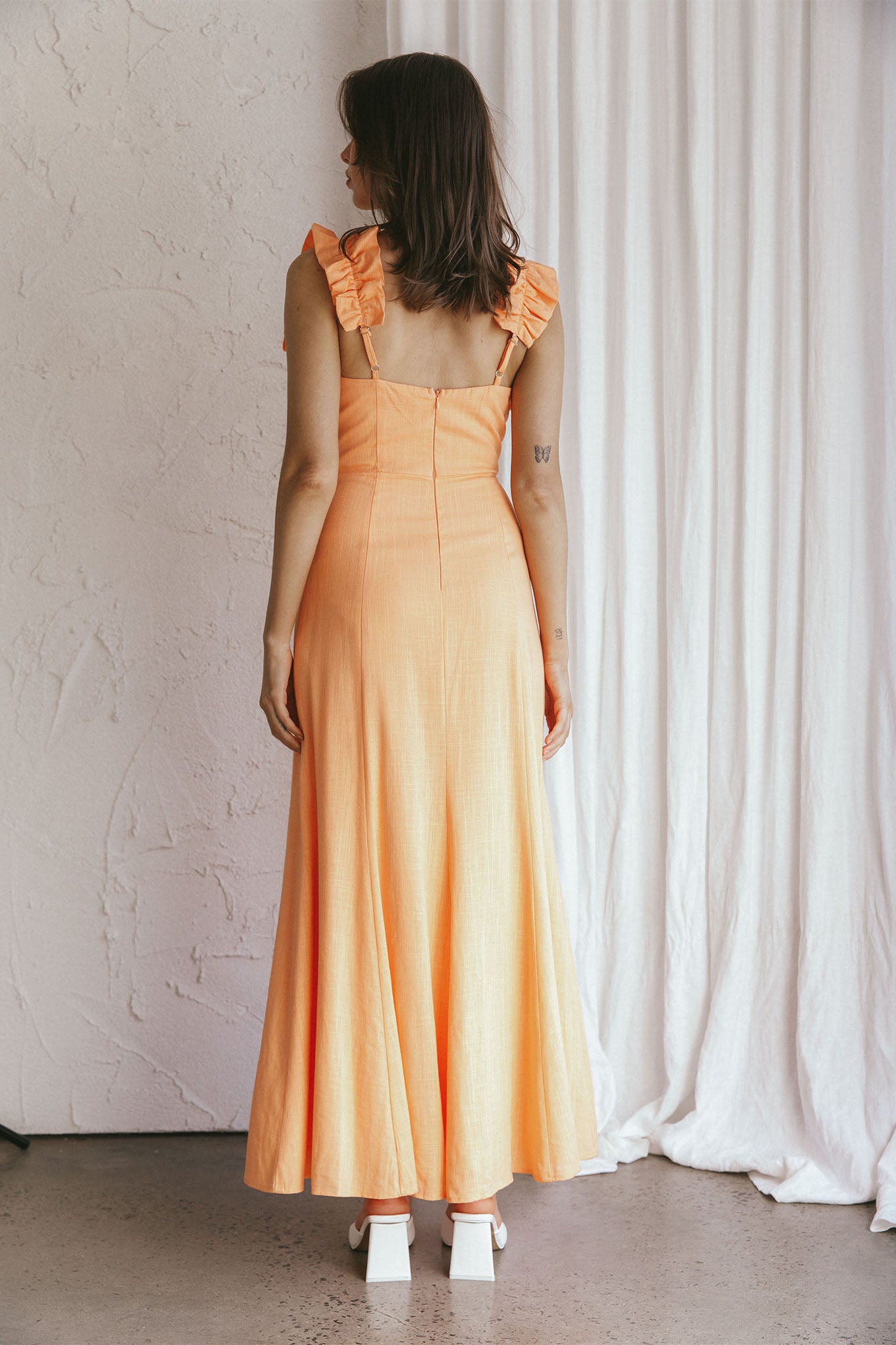 Bronte Ruffle Strap Midi Dress Papaya by Selfie Leslie