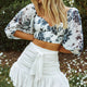 First Light Puff Sleeve Tie Back Crop Top Floral Print Ink
