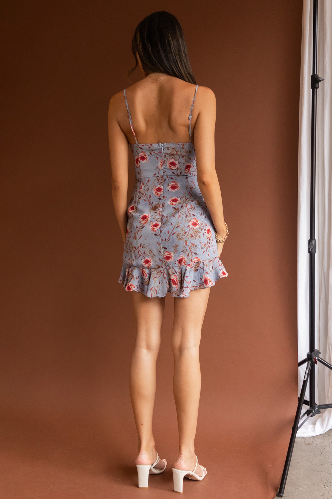 First Light Cami Strap Ruched Dress Floral Blue by Selfie Leslie