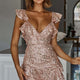 Paparazzi Ruffle Shoulder Sequin Party Dress Rose Gold