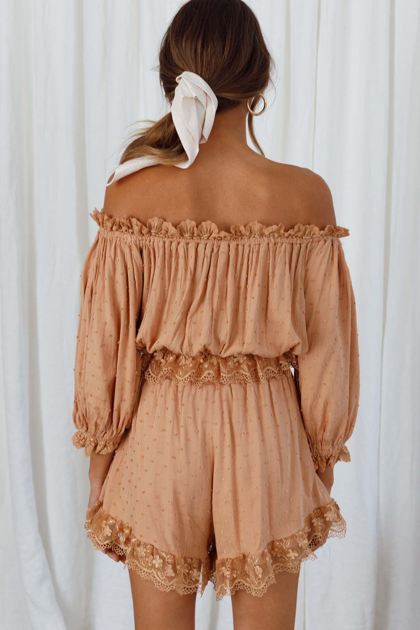 Romilly Scalloped Lace Trim Shorts Tan by Selfie Leslie