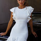 Cupid's Bow Ruffle Shoulder Bodycon Dress White