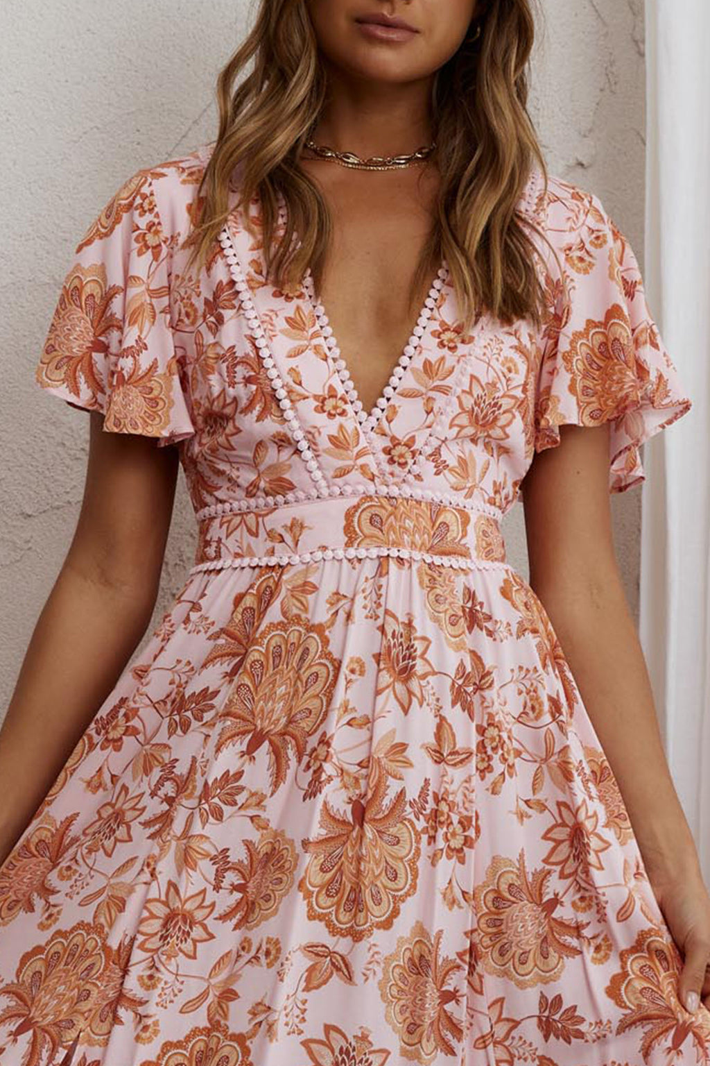 Kailee Short Sleeve Midi Dress Pink/Orange by Selfie Leslie