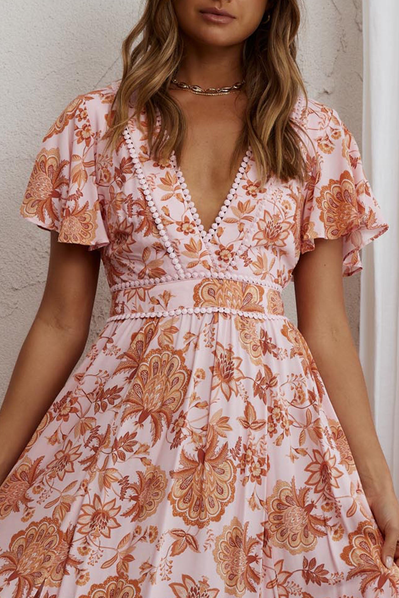 Kailee Short Sleeve Midi Dress Pink/Orange by Selfie Leslie