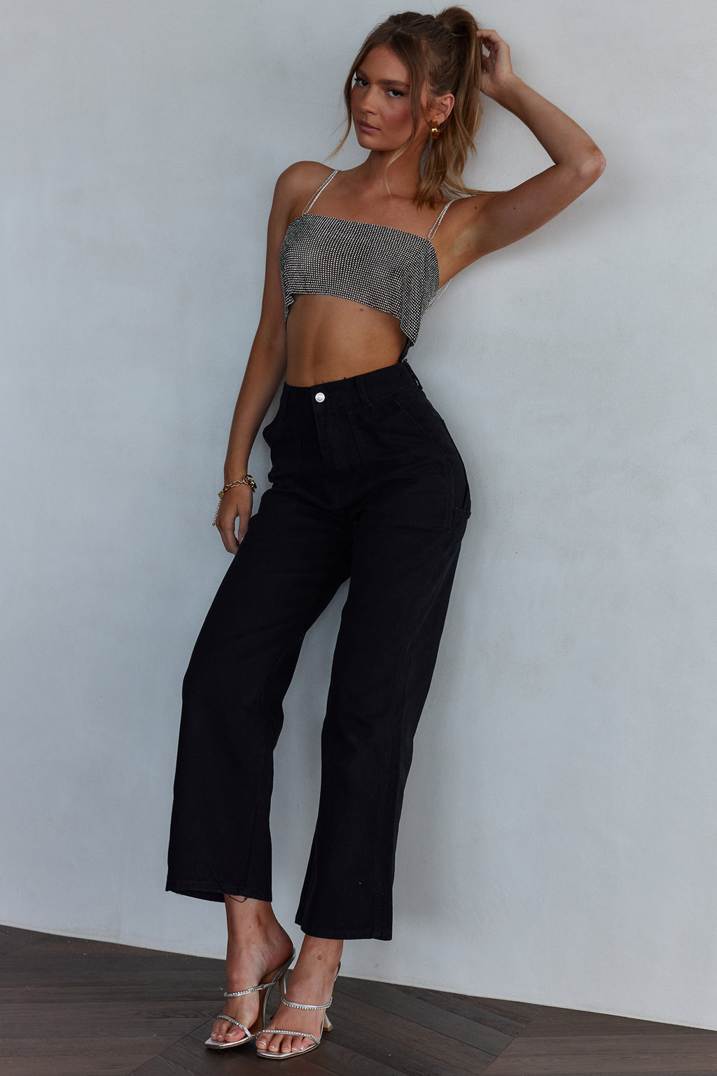 Studio 54 Diamante Crop Top Silver by Selfie Leslie