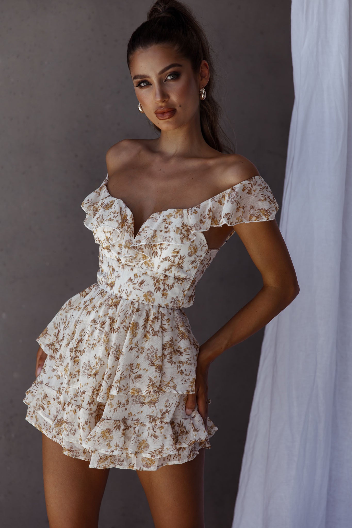 Revel Ruffle Trim Tied Back Romper Floral Yellow by Selfie Leslie