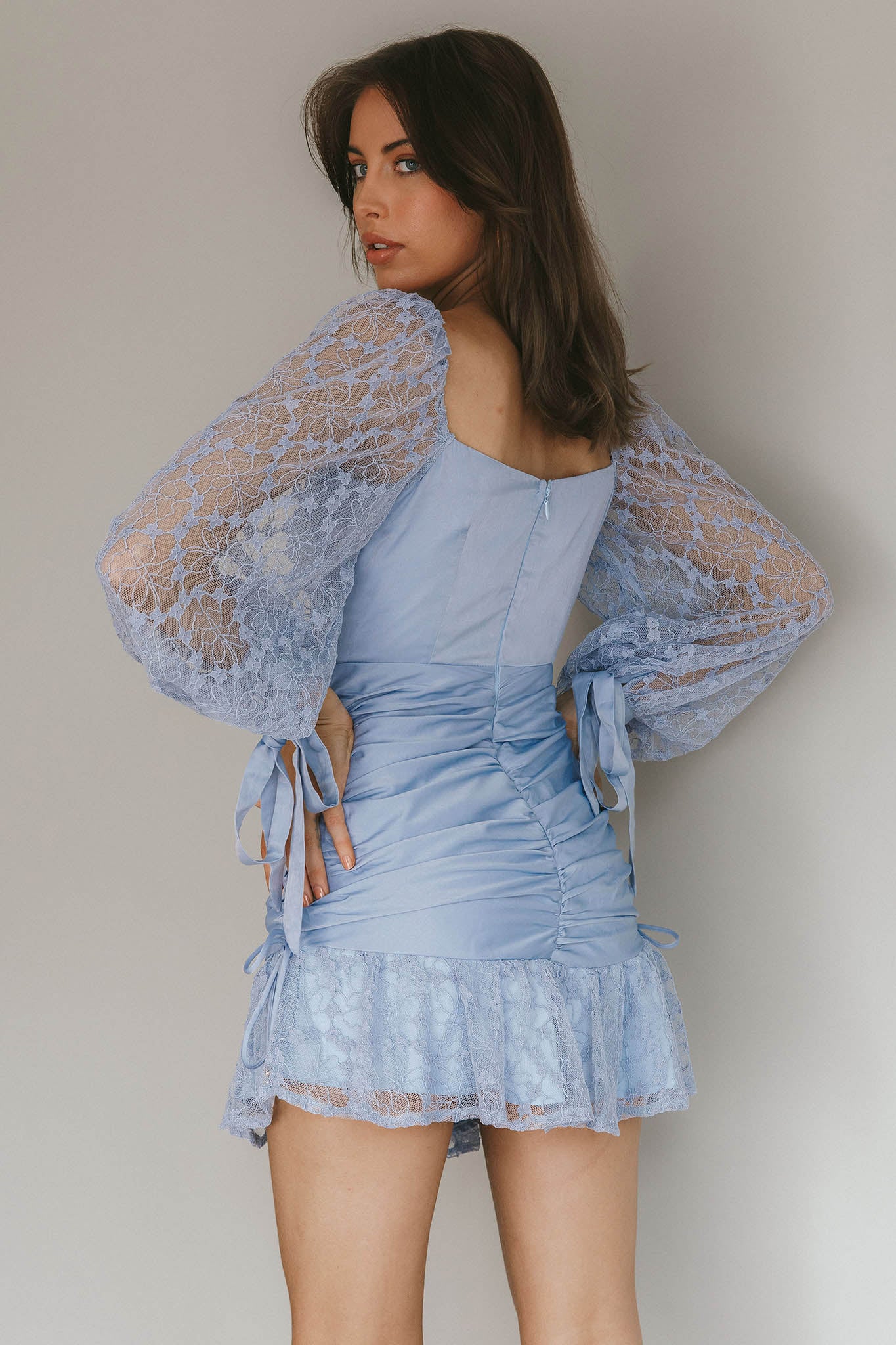 With Love Long Sleeve Lace Mini Dress Blue by Selfie Leslie