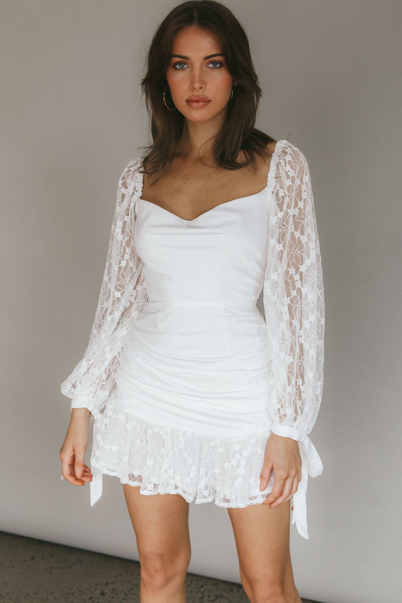 With Love Long Sleeve Lace Mini Dress White by Selfie Leslie