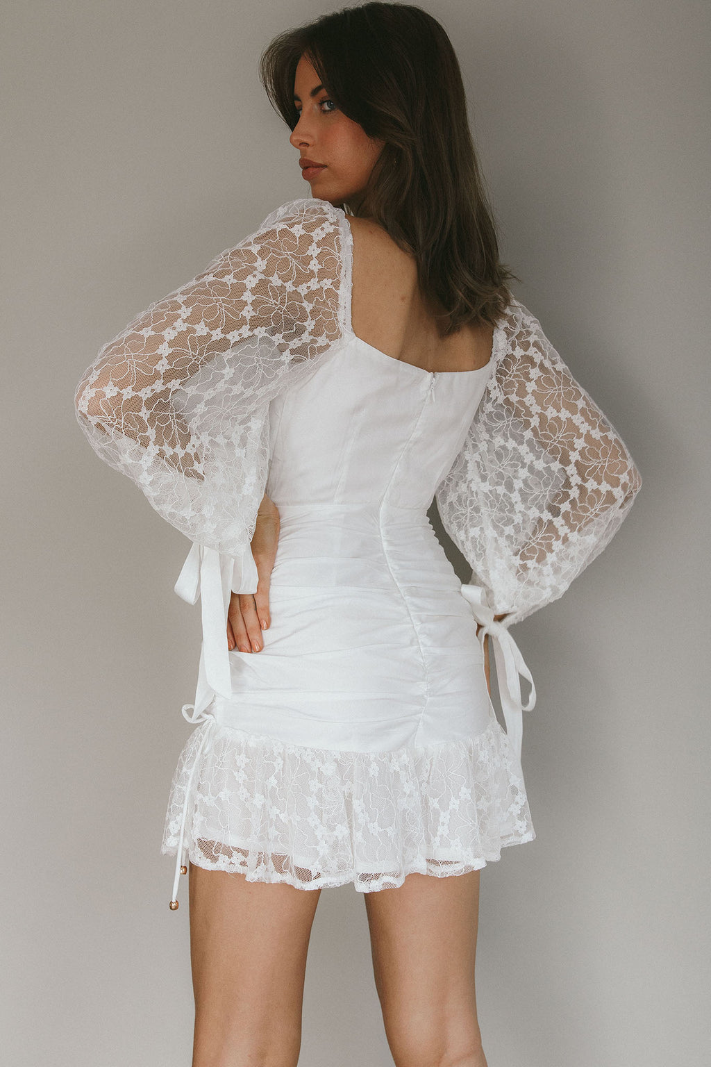 With Love Long Sleeve Lace Mini Dress White by Selfie Leslie
