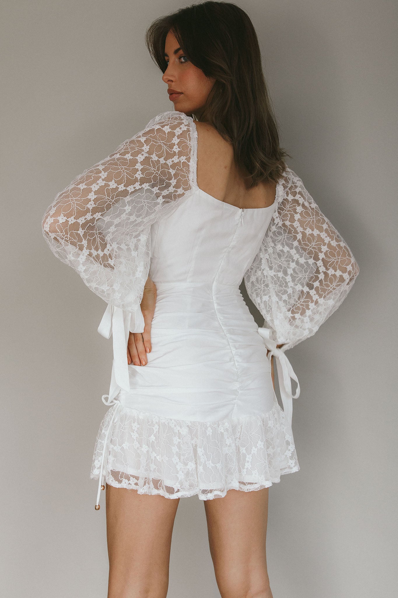 With Love Long Sleeve Lace Mini Dress White by Selfie Leslie