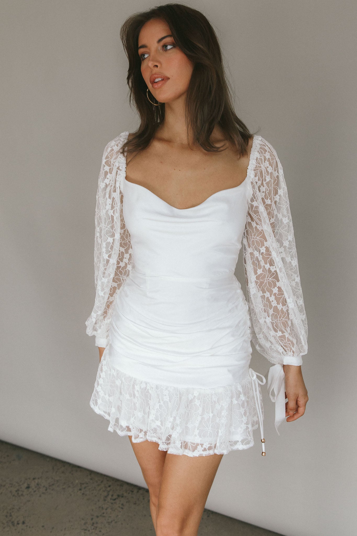 With Love Long Sleeve Lace Mini Dress White by Selfie Leslie