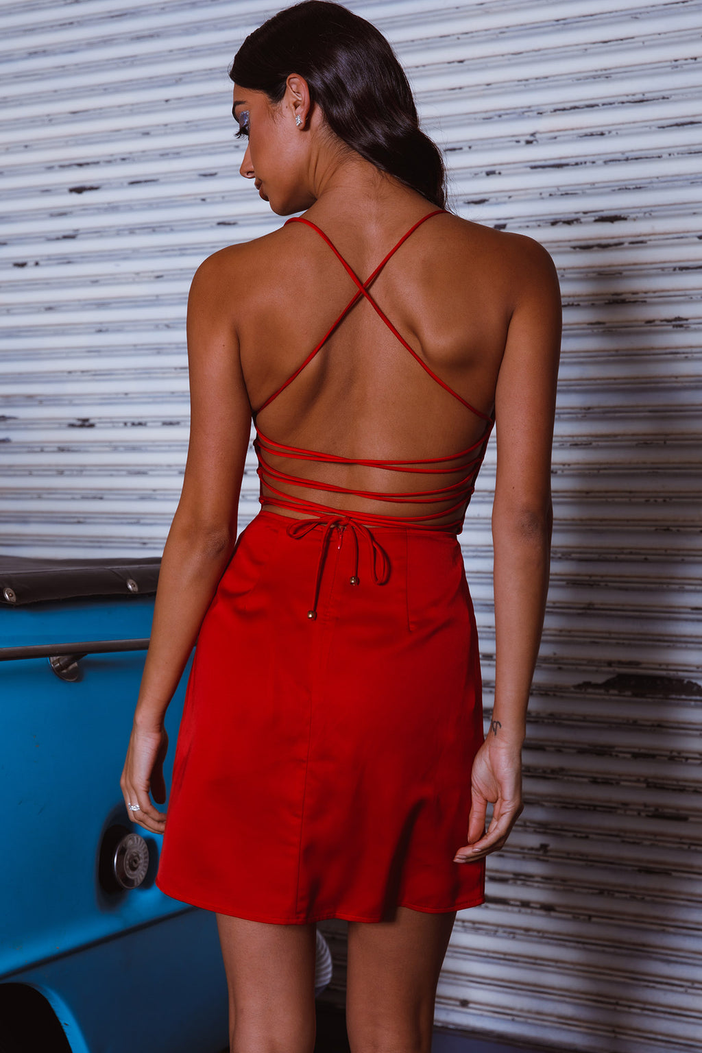 Lost In A Dream Pintuck Bust Mini Dress Red by Selfie Leslie