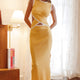 Olivea Cut-Out Waist Knit Midi Dress Yellow