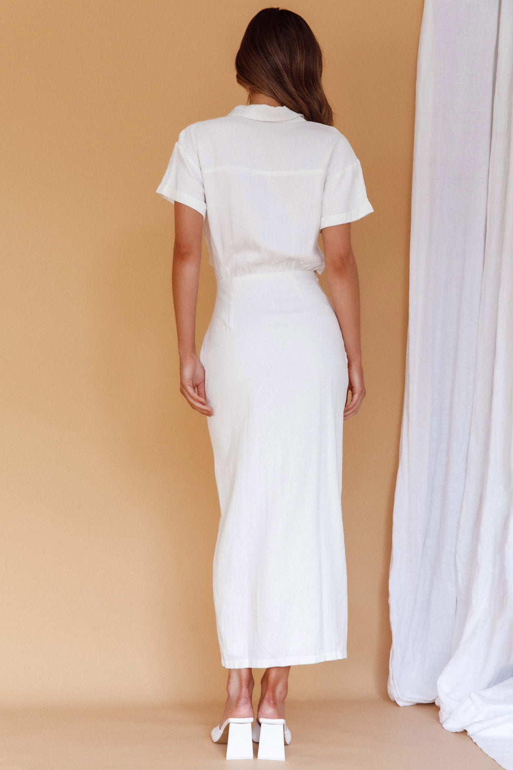 Cool It Cut-Out Waist Button Midi Dress Bone by Selfie Leslie