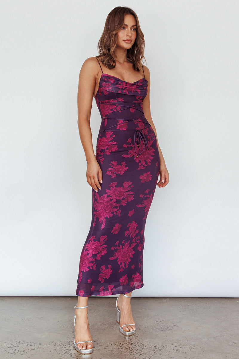 Teava Laced Waist Maxi Dress Floral Green