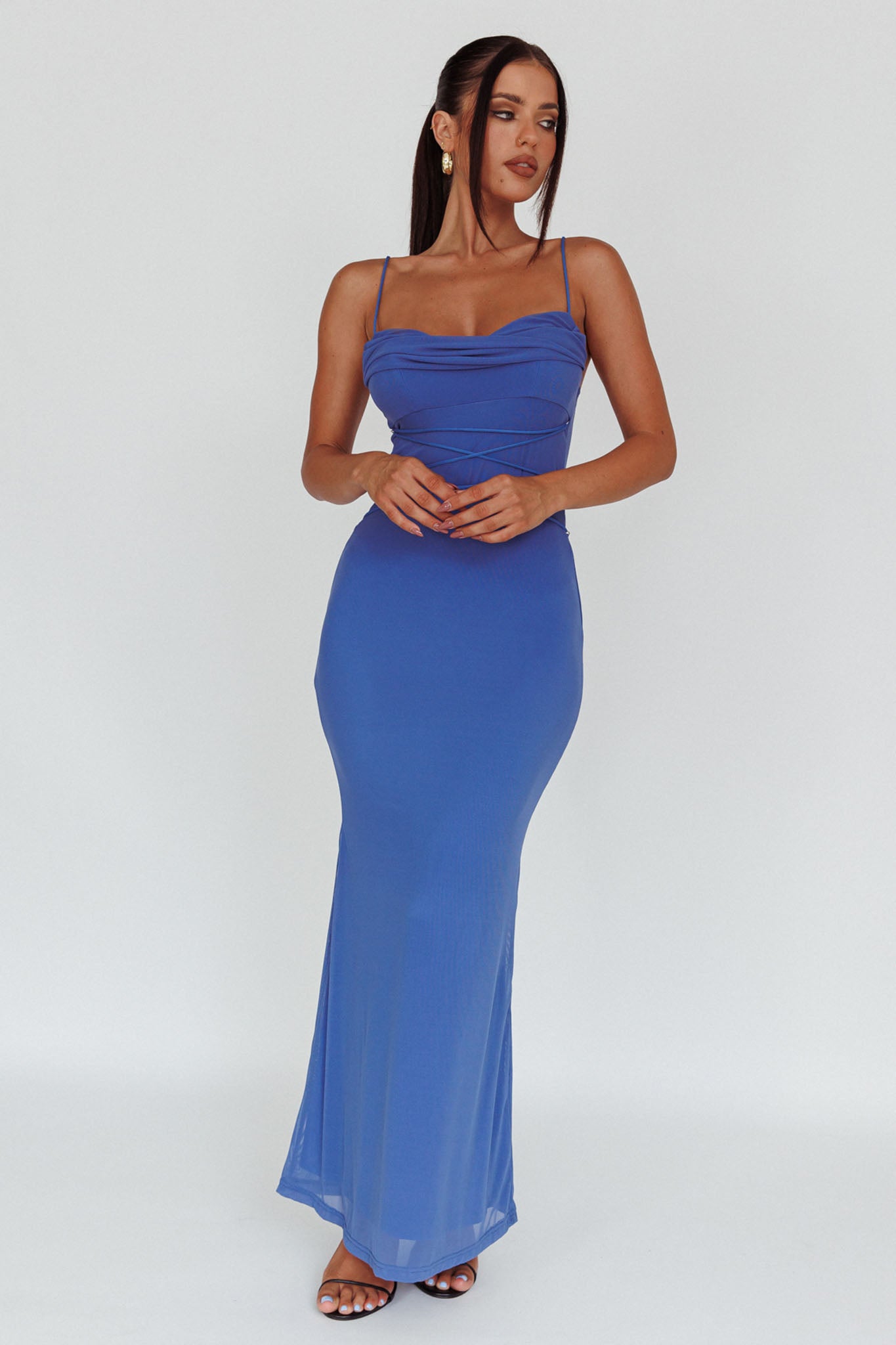 Shop The Teava Laced Waist Maxi Dress Blue Selfie Leslie
