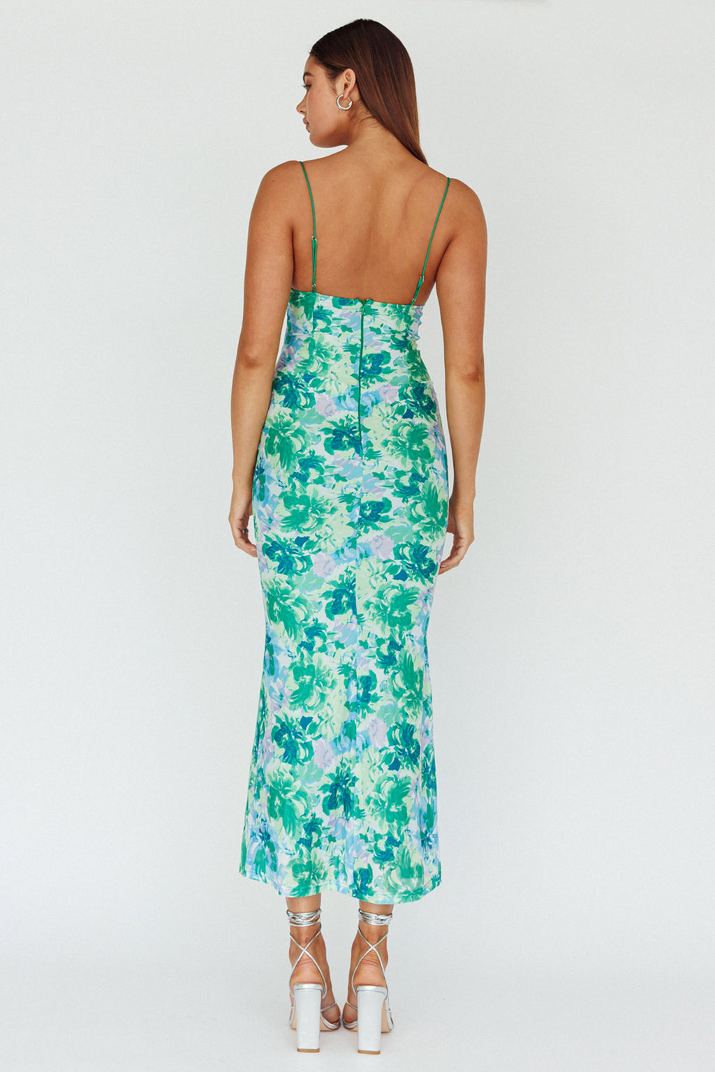 Teava Laced Waist Midi Dress Floral Green by Selfie Leslie