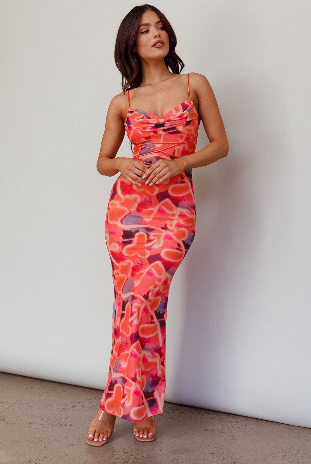 Teava Laced Waist Midi Dress Abstract Sorbet by Selfie Leslie