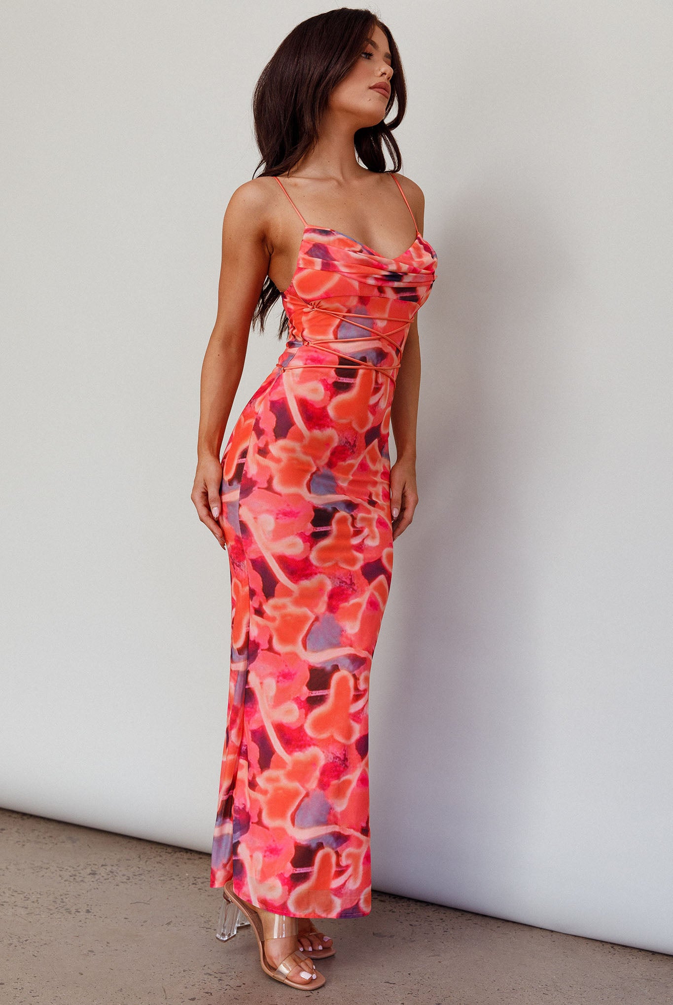 Teava Laced Waist Midi Dress Abstract Sorbet by Selfie Leslie