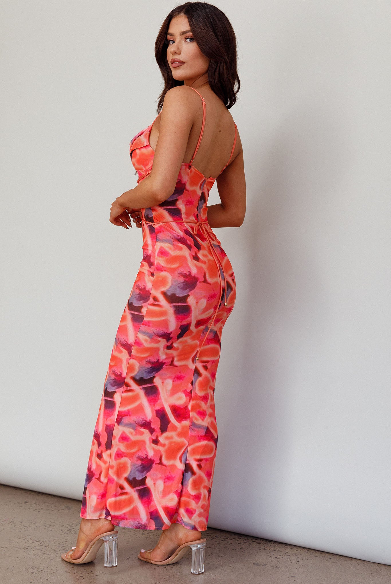 Teava Laced Waist Midi Dress Abstract Sorbet by Selfie Leslie
