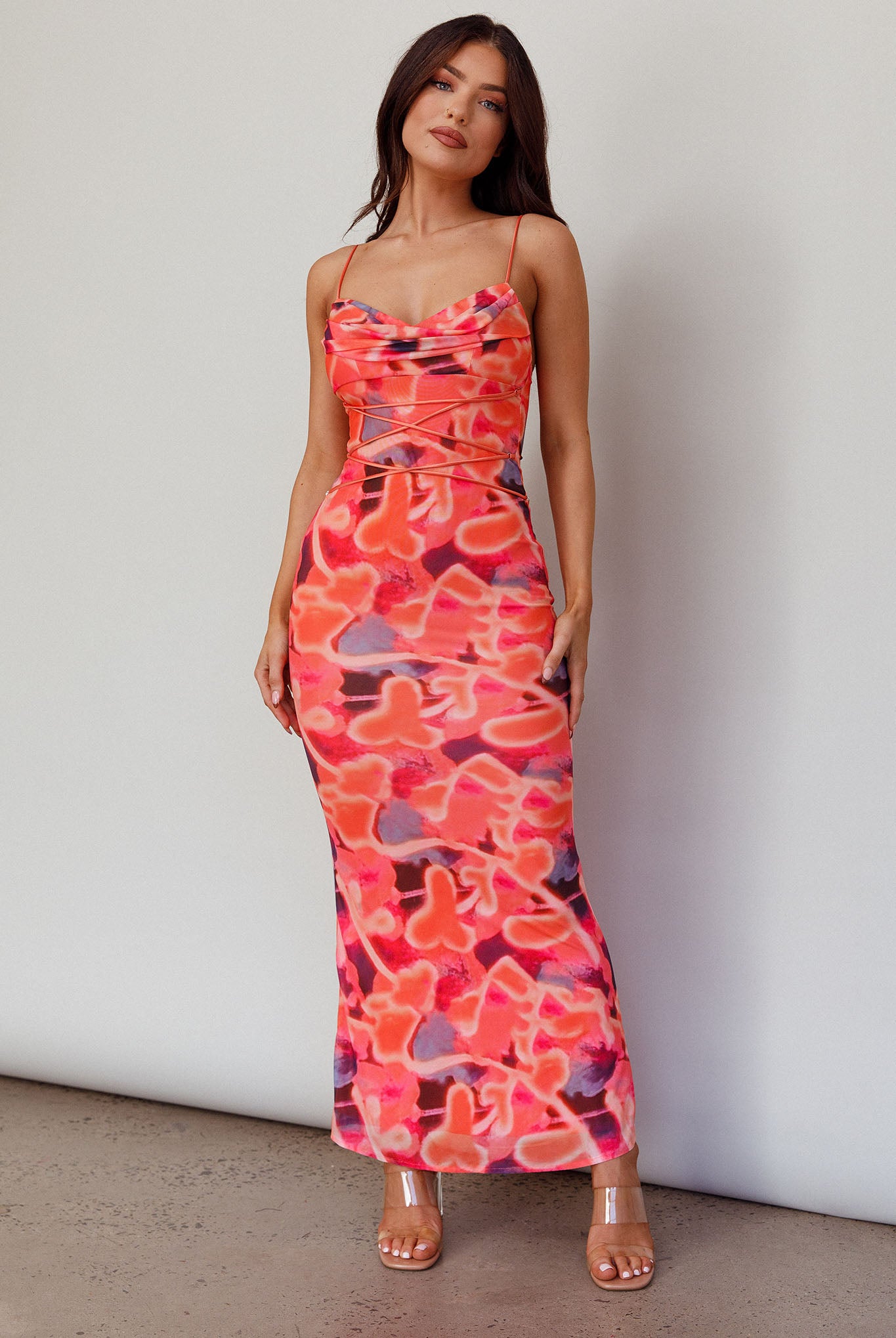 Teava Laced Waist Midi Dress Abstract Sorbet by Selfie Leslie