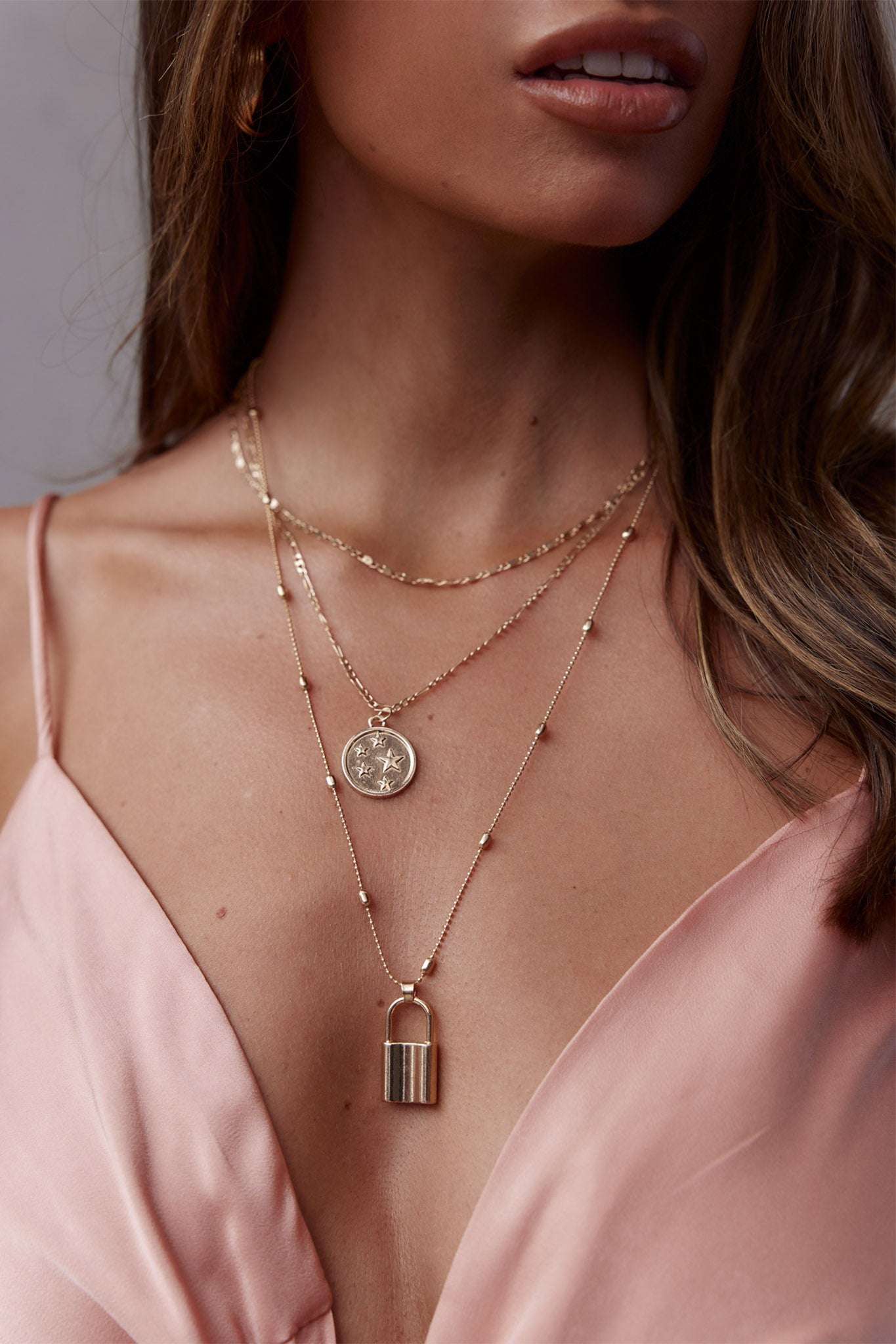 Magic Moment Padlock Pendant Necklace Set Gold by Selfie Leslie