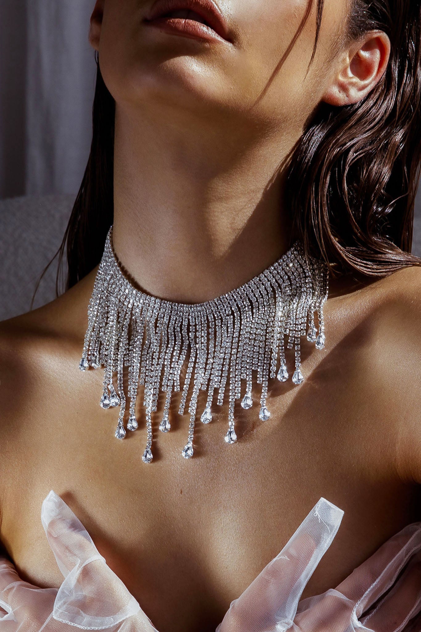 Isadora Cascade Crystal Necklace Silver by Selfie Leslie