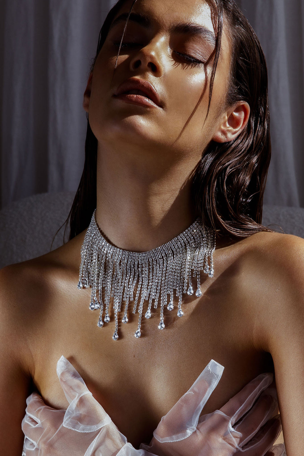 Isadora Cascade Crystal Necklace Silver by Selfie Leslie