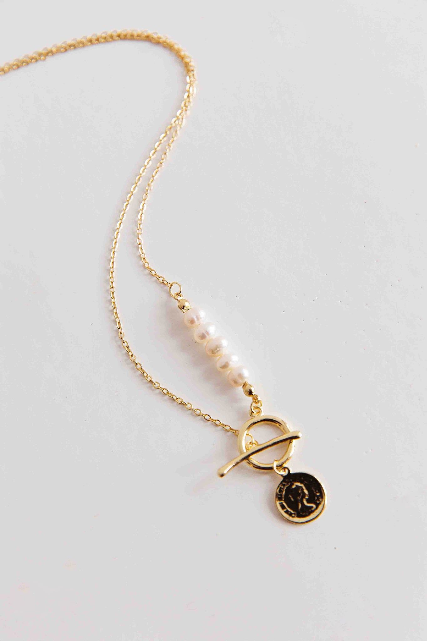 Meliza Pearl & Coin Necklace Gold by Selfie Leslie